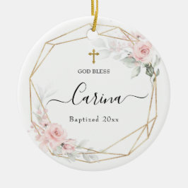 Geometrische, blush-rosa Keramik Ornament