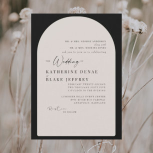  Geometrische Bogen-Hochzeit in Schwarz und Creme  Einladung
