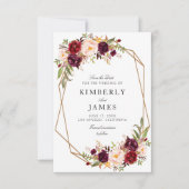 geometrische, bordeauxrote, blumenrote Save the Da Date (Vorderseite)