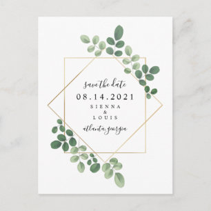 Geometrische botanische Hochzeit speichert das Dat Ankündigungspostkarte