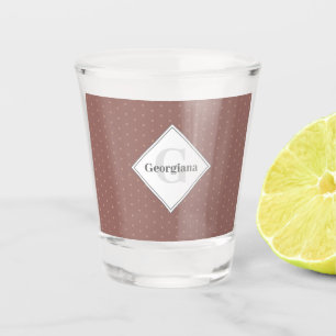 Geometrische, braun-Polka-Punkte für Monogramm-Feu Schnapsglas