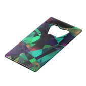 Geometrische, bunte, strukturierte abstrakte Kunst Kreditkarten Flaschenöffner (Rückseite Schrägansicht)