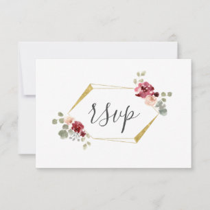 Geometrische burgunderrote Blumen-Eukalyptus-Hochz RSVP Karte