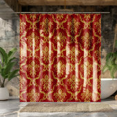 Geometrische Burgundy- und Goldfloral-Damasken Duschvorhang