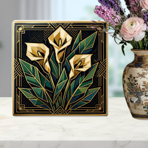 Geometrische Calla-Lilien Art Deco Floral Gold Grü Fliese
