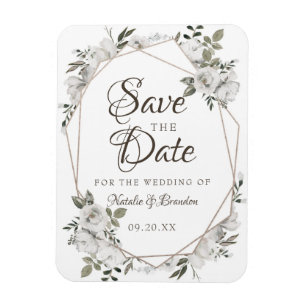 Geometrische Cherish Weiße Blumen Save-the-Date-Ka Magnet