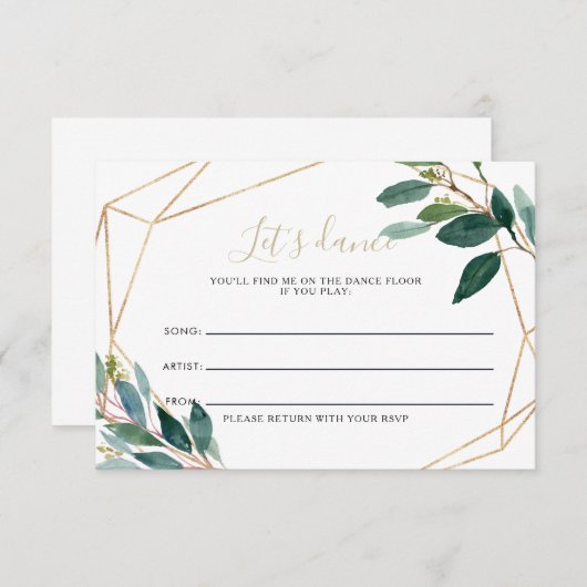 Geometrische Chic Foliage Wedding Song Request Car RSVP Karte (Vorne/Hinten)