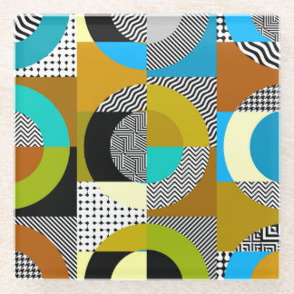 Geometrische Collage: Kreise, Vintages Muster. Glasuntersetzer
