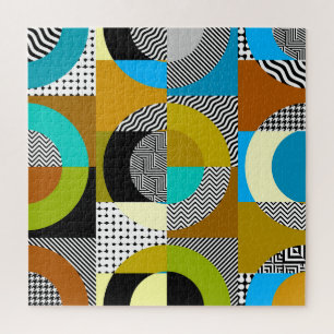 Geometrische Collage: Kreise, Vintages Muster. Puzzle