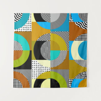 Geometrische Collage: Kreise, Vintages Muster. Wandteppich