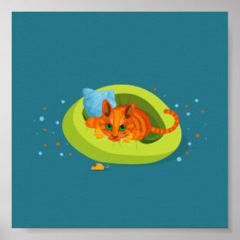 Geometrische Darstellung der Ingwer-Katze auf dem  Poster