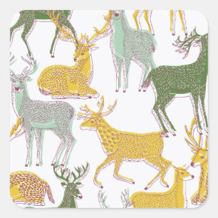 Geometrische Deers: Traditionelle Musterillustrati Quadratischer Aufkleber