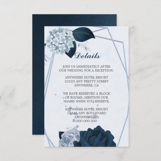 geometrische Details der blauen und blauen Blumen Begleitkarte (Vorne/Hinten)