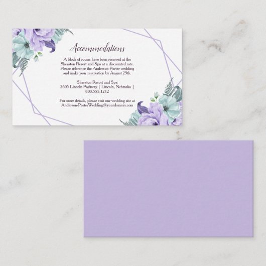 Geometrische Details der Lavendel-Wasserfarbenpeon Begleitkarte (Vorne/Hinten)