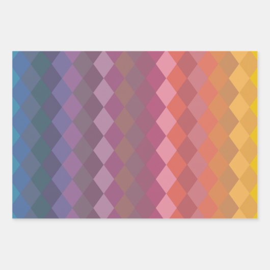 Geometrische Diamantformate in geröteten Rainbow-F Geschenkpapier Set (Vorderseite)