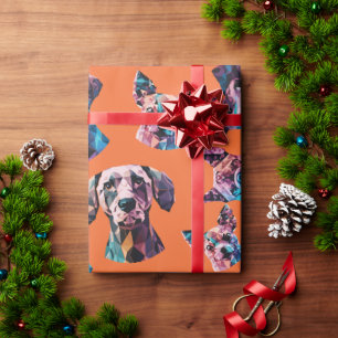 Geometrische Dog-Portraits auf orangefarbenem Hint Geschenkpapier