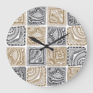 Geometrische Doodle, vintage abstraktes Muster. Große Wanduhr