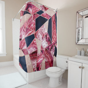 Geometrische Dreiecke der rosa Navy Glitzer Agate  Duschvorhang