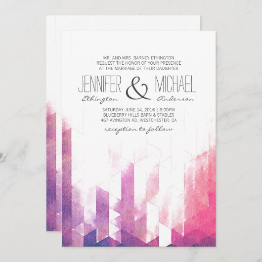 Geometrische Dreiecke für Wasserfarben | Moderne H Einladung (Vorne/Hinten)