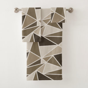 Geometrische Dreiecke in einfarbiger Braun, Beige Badhandtuch Set