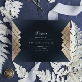 Geometrische dunkle Navy Gold Gatsby Hochzeitsempf Begleitkarte