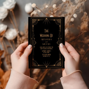 Geometrische dunkle schwarze Gold-Gatsby-Hochzeit Einladung