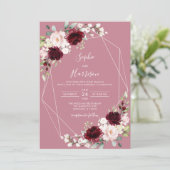 Geometrische Dusty-Rose Burgundy Blush Floral Wedd Einladung (Stehend Vorderseite)