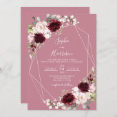 Geometrische Dusty-Rose Burgundy Blush Floral Wedd Einladung (Vorne/Hinten)