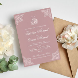 Geometrische Dusty-Rose Islamische Hochzeit Einladung