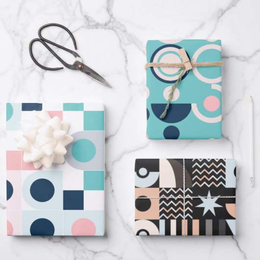 Geometrische, einfache, elegante Packpapierblätter Geschenkpapier Set (Vorderseite)