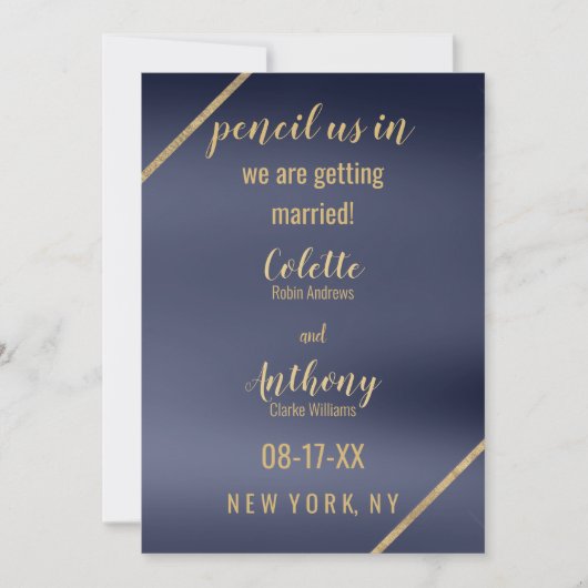 Geometrische einfache Navy Blue Gold Save the Date (Vorderseite)