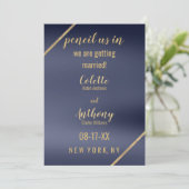 Geometrische einfache Navy Blue Gold Save the Date (Stehend Vorderseite)