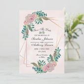Geometrische elegante Wasserfarbenblush-Rose Save The Date (Stehend Vorderseite)