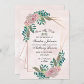 Geometrische elegante Wasserfarbenblush-Rose Save The Date (Vorne/Hinten)