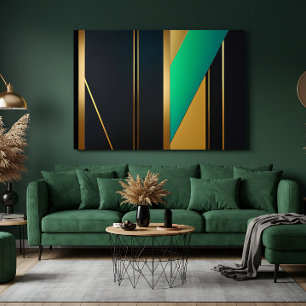 Geometrische Eleganz Gold und Smaragd Leinwanddruck