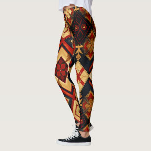 Geometrische Eleganz Nahtloses Muster Red Gold Bla Leggings