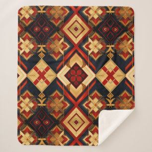Geometrische Eleganz Nahtloses Muster Red Gold Bla Sherpadecke