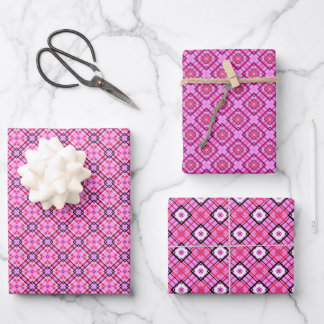 Geometrische Elemente für Navy Blau und Rosa Geschenkpapier Set
