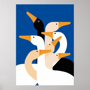 Geometrische Enten Herde Kunst Druck Fettes Blau W Poster