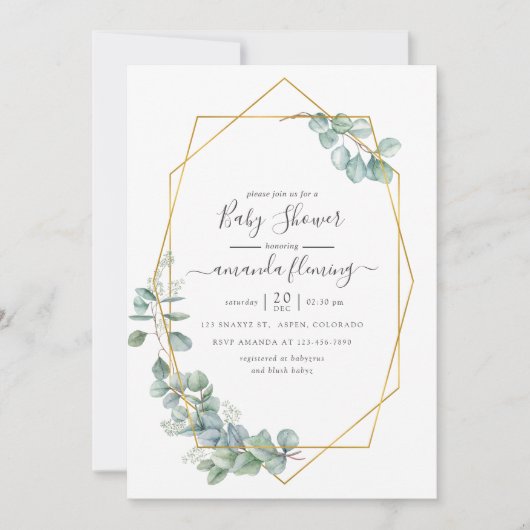 Geometrische Eukalyptus-Babydusche Einladung (Vorderseite)
