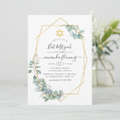 Geometrische Eukalyptus Bat Mitzvah Einladung (Stehend Vorderseite)