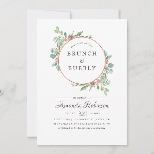 Geometrische Eukalyptus-Brunch und Bubbly Einladung (Vorderseite)