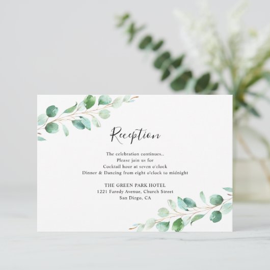 Geometrische Eukalyptus Greenery-Empfang-Karte Begleitkarte (Stehend Vorderseite)