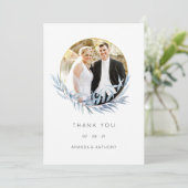 Geometrische Eukalyptus-HochzeitfotoCollage Dankeskarte (Stehend Vorderseite)