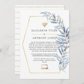 Geometrische Eukalyptus Virtual Wedding Gästeliste Ankündigung (Vorne/Hinten)