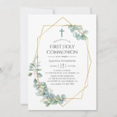 Geometrische Eukalyptus-Wasserfarbe Erste Kommune Einladung (Vorderseite)