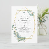 Geometrische Eukalyptus-Wasserfarbe Erste Kommune Einladung (Stehend Vorderseite)