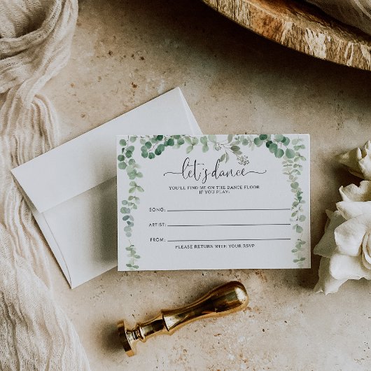 Geometrische Eukalyptus Wedding Song Request Card RSVP Karte