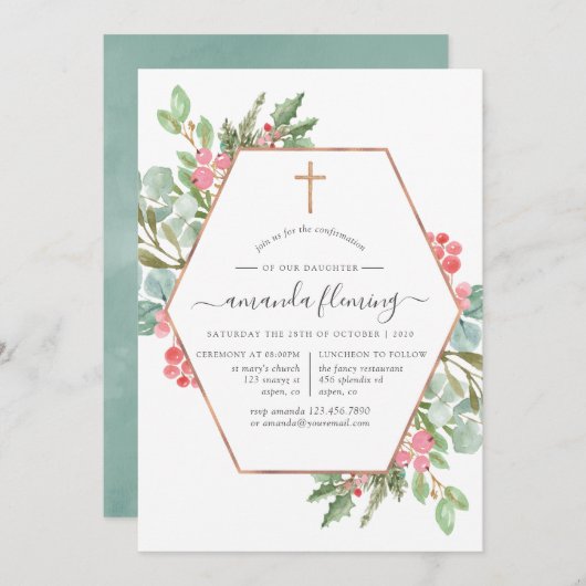 Geometrische Eukalyptus-Weihnachtsbestätigung Einladung (Vorne/Hinten)