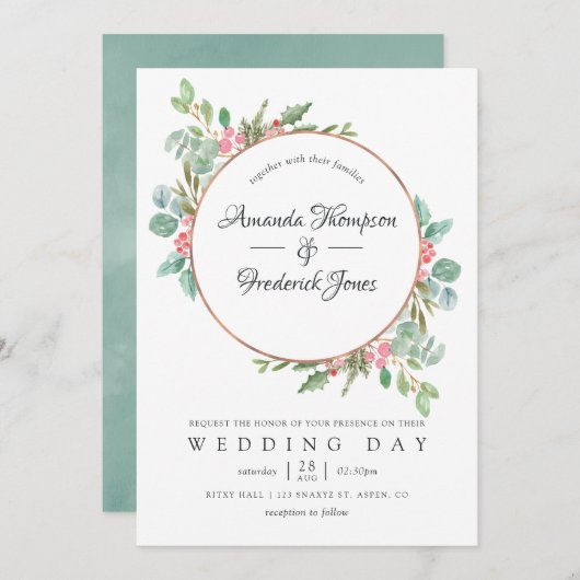 Geometrische Eukalyptus-Weihnachtszeit Einladung (Vorne/Hinten)